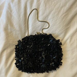 Elegant Black Beaded Evening Clutch